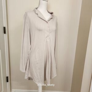 Cozy Cream Striped Women's Pajama Nightgown Dress Sleepwear